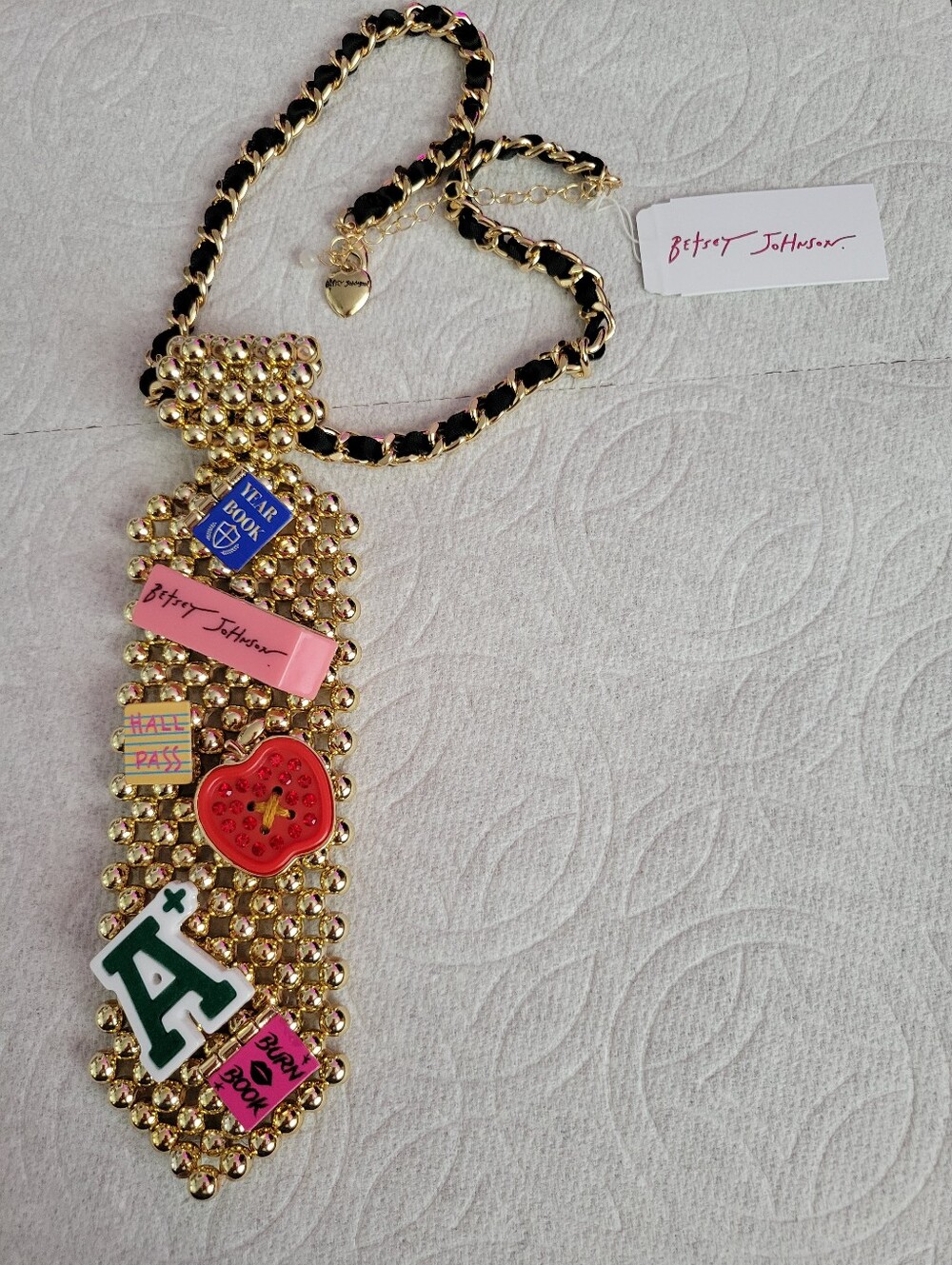 Betsey Johnson Gold-tone Chain Necklace with Pink, Red, Blue & Green Charms